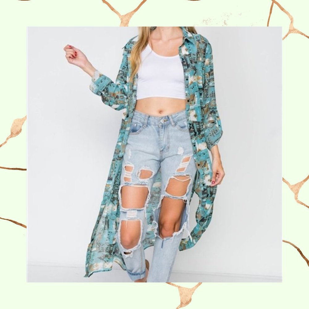 Long Sleeve Button Down Kimono